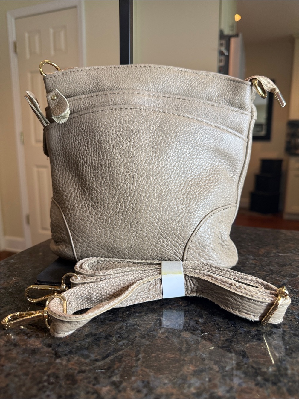 Source Unknown Leather Taupe Crossbody Bag with Gold Hardware